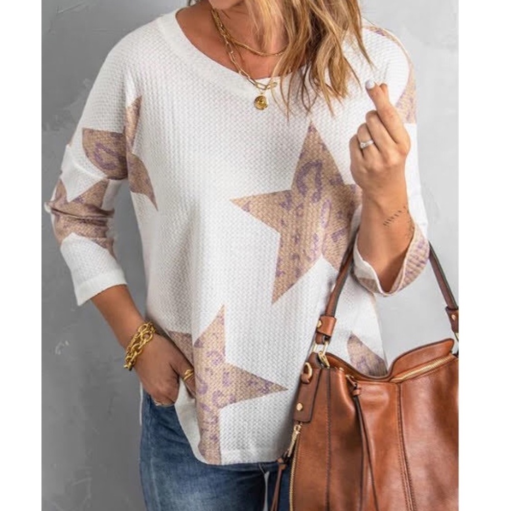 Leopard Star Print Waffle Knit Top